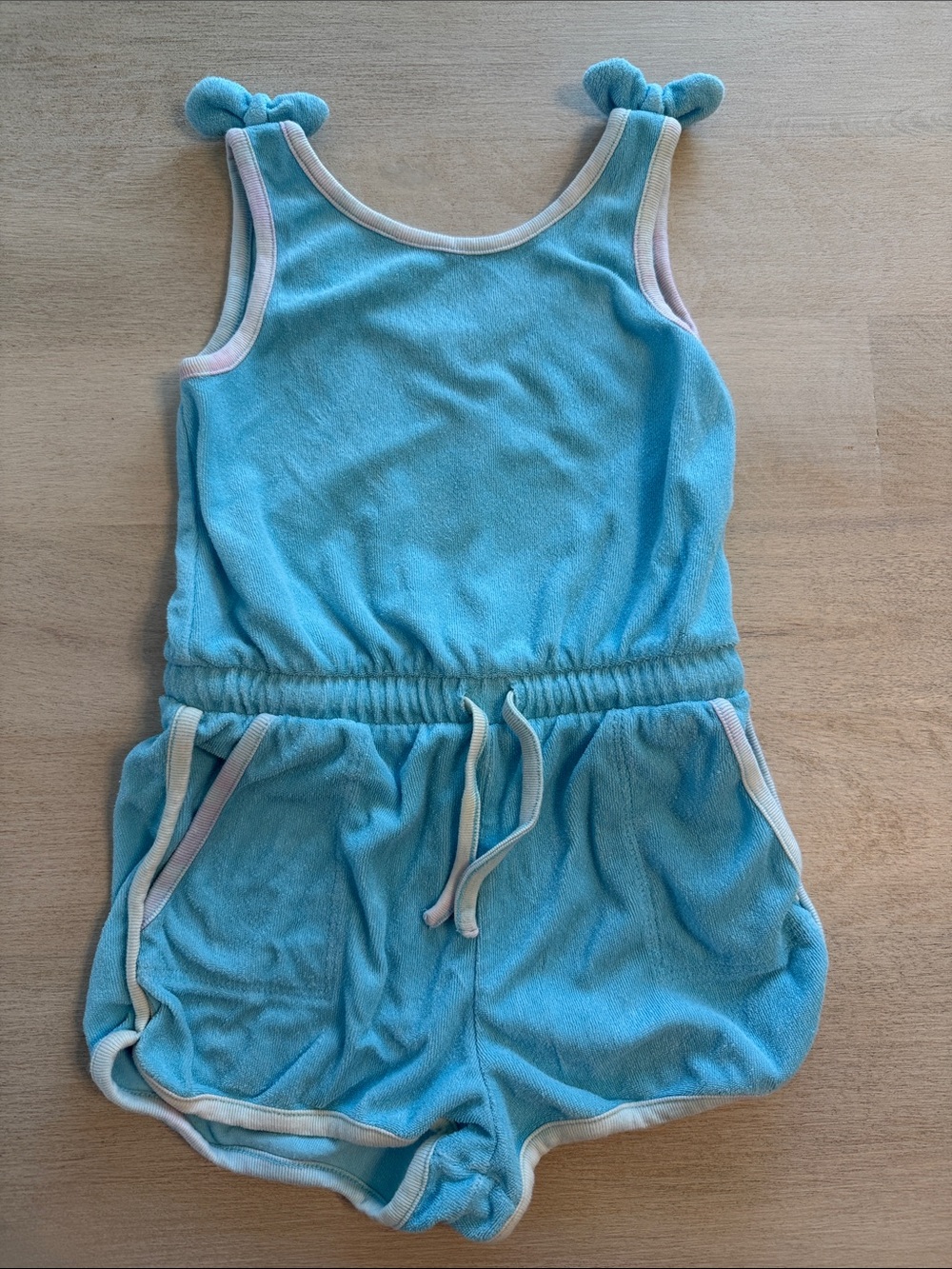 Splendid Girls Blue Terry Romper with Pink-Trim Details